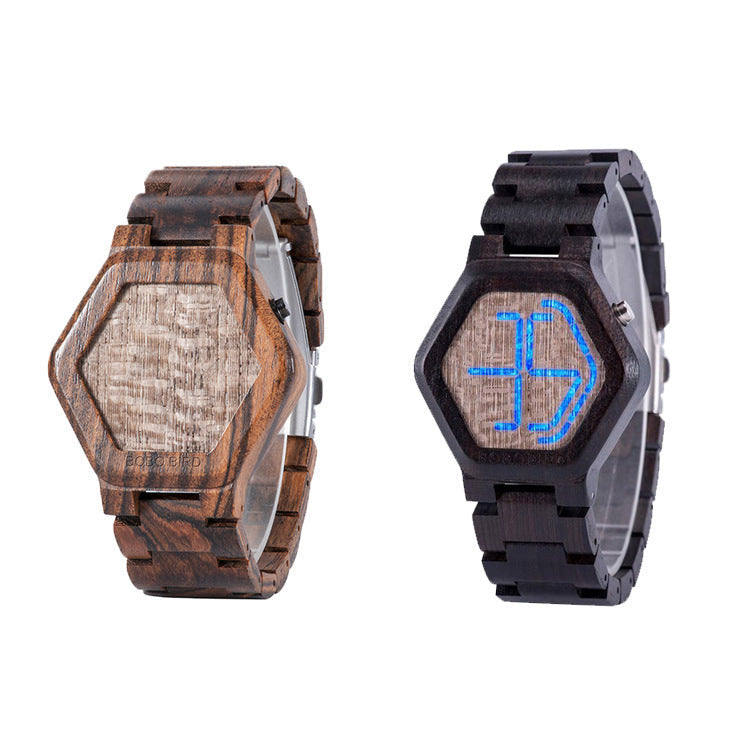 LED Display Wooden Men Wristwatches
