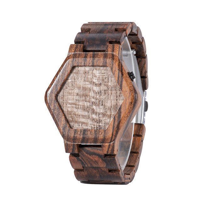 LED Display Wooden Men Wristwatches