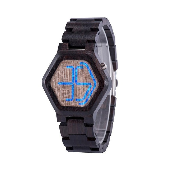 LED Display Wooden Men Wristwatches